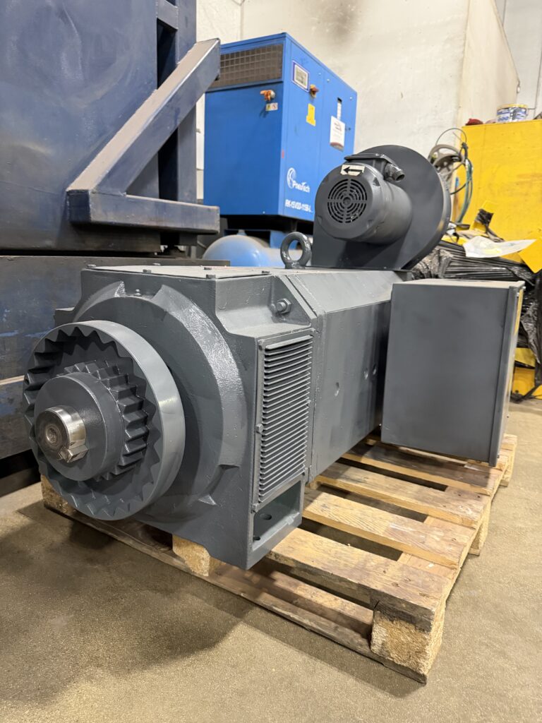 Large DC motor with blower, repaired and repainted at A Plus Electric Motor Repair